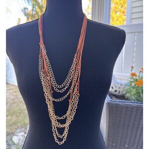 Cara New York Orange Gold Chain Statement Necklace & Bracelet Set 18" Drop NEW